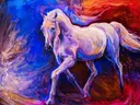 Schilderij van een wit paard in expressieve kleuren