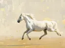 Schilderij van een wit paard dat galoppeert.