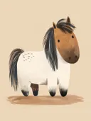 Illustratie van een wit pony met bruine manen