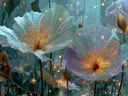 Schilderij van witblauwe bloesems met een gouden hart