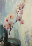 Olieverfschilderij van witroze orchideeën
