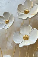 Witte anemonen op goudbeige, botanisch schilderij