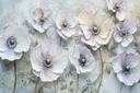 Witte anemoonbloemen met donker hart, geschilderd in reliëf