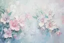 Witte bloemen met groen blad, geschilderd in reliëf