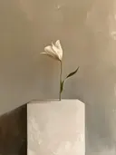 Witte bloem op sokkel, stilleven schilderij