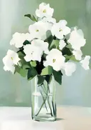 Witte bloemen in glazen vaas, schilderij van witte bloemen in een glazen vaas