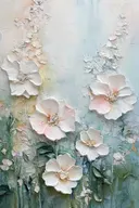 Witte magnoliabloemen met reliëf-effect op pastelkleurige achtergrond