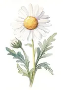 Aquarel van een witte margriet met gele kern