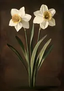 Schilderij van witte narcissen op donkere achtergrond