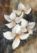 Schilderij van witte orchideeën op donkere achtergrond