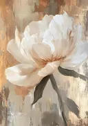 Schilderij van een witte pioenroos op gouden achtergrond