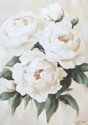 Schilderij van witte pioenrozen in bloei