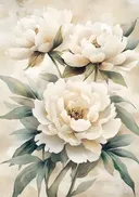 Witte pioenrozen boeket voluit in bloei, schilderij van een boeket witte pioenrozen