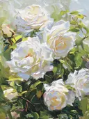 Schilderij van witte rozen in bloei