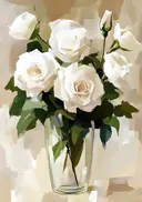 Schilderij van witte rozen in een glazen vaas