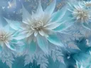 Schilderij van witte sterbloemen in een turkooizen nevel met vlinders