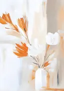 Stilleven van witte tulpen en droogbloemen in een vaas