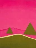Schilderij van woestijnduinen in olijf en roze