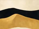 Schilderij van woestijnduinen in zwart en gebroken wit, in vlakke kleurvlakken