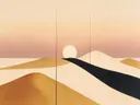 Woestijnlandschap in de stijl Textured Minimalism, in warm oker, zachte crème en verstoft roze, met een diepzwart accent