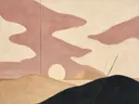 Woestijnlandschap in de stijl Textured Minimalism, in verstoft roze en romige crème, met een diepzwart accent