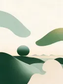 Woestijnlandschap in de stijl Textured Minimalism, in bosgroen, mos en bleek celadon, met een zacht crèmewit accent
