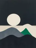 Woestijnlandschap in de stijl Textured Minimalism, in houtskool, leigrijs en gebroken wit, met een fel smaragdgroen accent