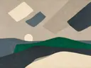 Woestijnlandschap in de stijl Textured Minimalism, in houtskool, leigrijs en gebroken wit, met een fel smaragdgroen accent