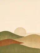 Woestijnlandschap in de stijl Textured Minimalism, in olijfgroen, kaki en bleek zand, met een gebrande sienna als accent