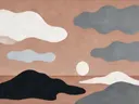 Woestijnlandschap in de stijl Textured Minimalism, in steengrijs, bleek blauwgrijs en krijtwit, met een diepzwart accent
