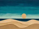 Woestijnlandschap in de stijl Textured Minimalism, in diep zeeblauw, turkoois en bleek aqua, met warm zand