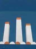 Schilderij van wolkenkrabber in kalkwit en zeeblauw