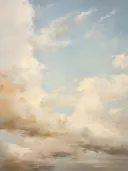 Schilderij van een pastelkleurige bewolkte lucht.
