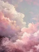 Abstract schilderij van wolken in roze en paarse tinten