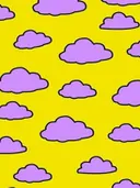 Pop-art patroon van paarse wolken op gele achtergrond