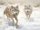 Twee wolven lopen door de sneeuw