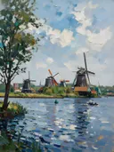 Zaanse Schans, molens in bijna abstract, schilderij van Zaanse Schans