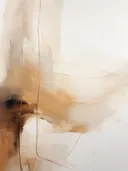 Abstract schilderij met zachte bruine en okerkleurige verfvlakken.