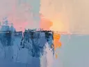 Abstract schilderij met pastelkleurige horizon