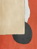 Abstract schilderij met zachte vlakken in zand en koraal