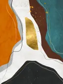 Abstract schilderij met zachte vormen in terracotta