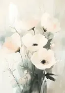 Schilderij van zachte witte anemonen