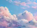Schilderij van een zachte wolkenpartij in pastelkleuren