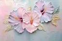 Zachtroze hibiscusbloemen met gouden meeldraden in reliëf