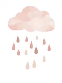 Schilderij van een roze wolk met regendruppels, kinderkamer decoratie