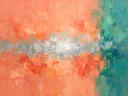 Abstract schilderij met het paletmes in zalm en jade