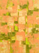 Abstract schilderij met het paletmes in zalm en limoen