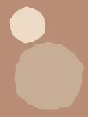 Abstracte compositie van twee organische cirkels in crème en bruin op een roodbruine achtergrond