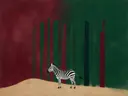 Schilderij van zebra in bordeaux en bosgroen, in vlakke kleurvlakken
