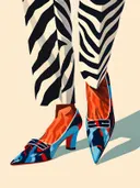 Illustratie van benen in een zebraprint broek met kleurrijke pumps